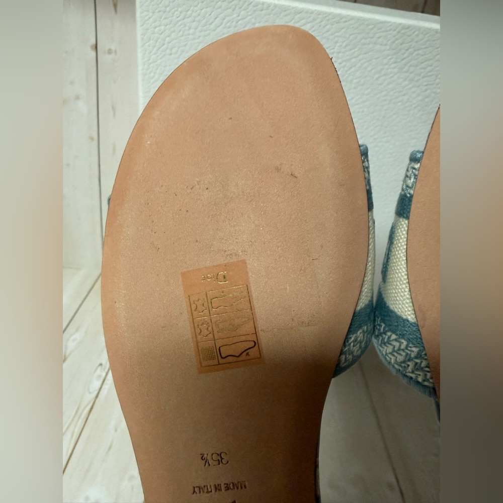 Christian Dior Canvas TDJ Palm Embroidered Dway Slide Sandals Blue Sz 35.5 / 5.5 - Picture 15 of 15